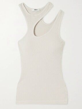 AGOLDE Athena Cutout Ribbed Stretch Cotton and Lyocell-Blend Tank Medium